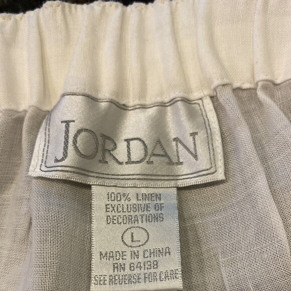 New 100% Linen Wide Leg Capri Crop Pearl Embellished Floral Elastic Large Jordan - Picture 3 of 9